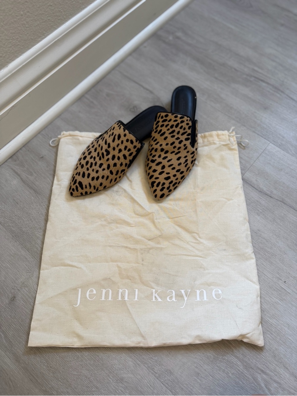 Jenni Kayne Leopard-Print Pointed Slip-On Mules in Tan and Black
